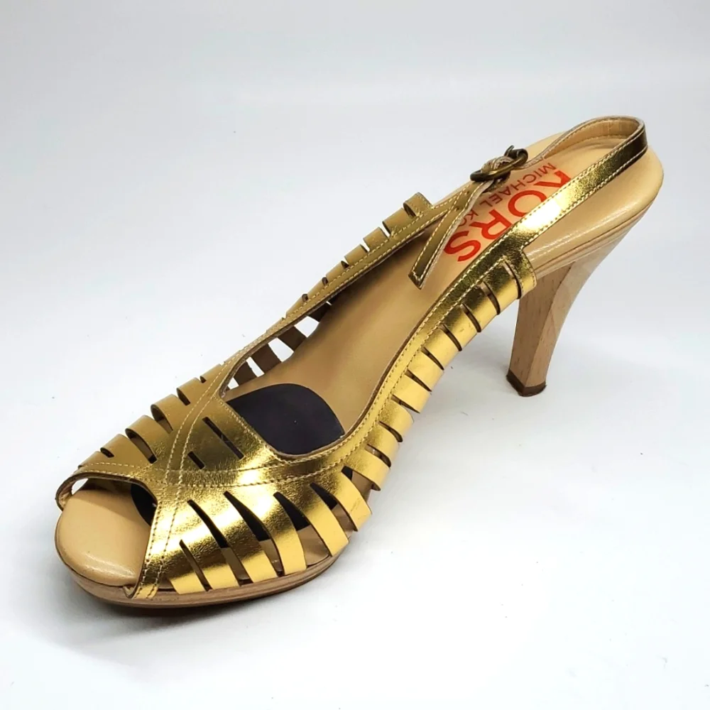 KORS Michael Kors Gold Ankle Strap Heels EUC